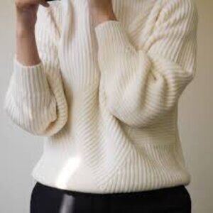 Sézane Orson Merino Wool Sweater Off White Cream Patchwork Knit XS
